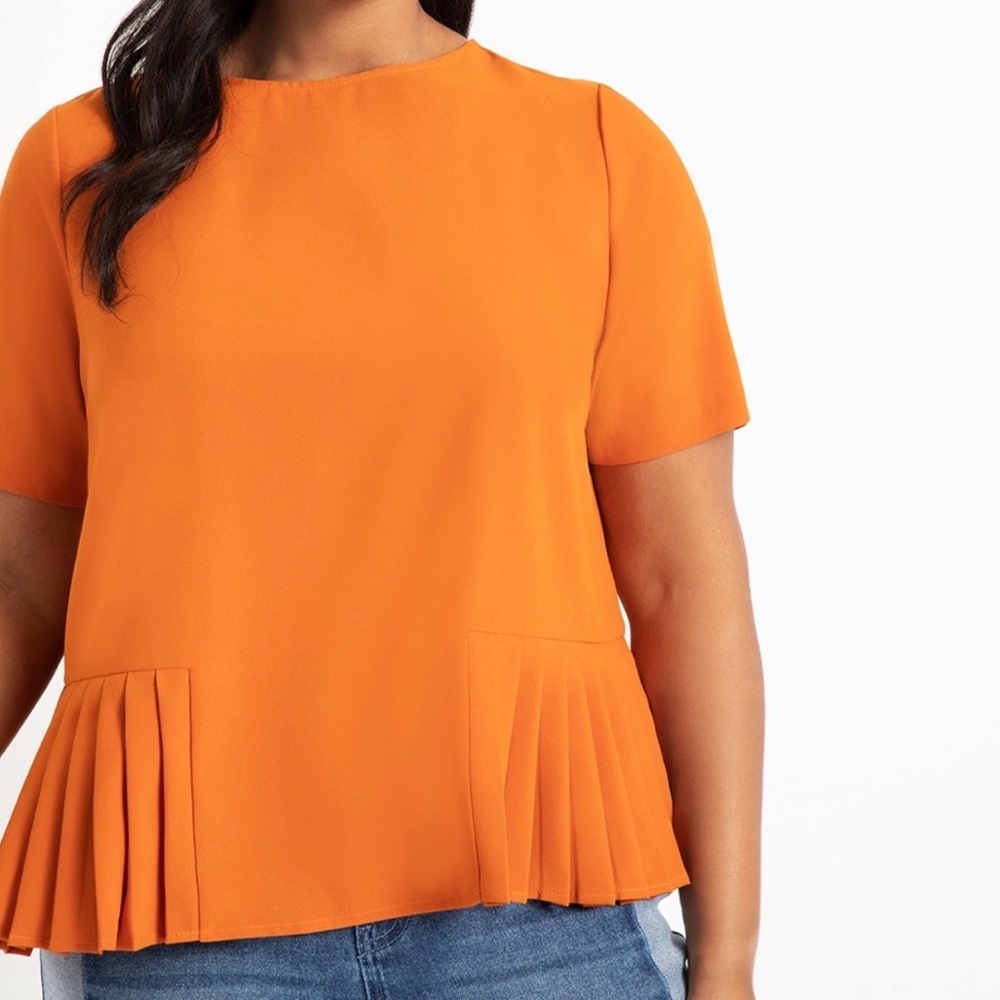 Eloquii Orange Pleated Short Sleeve Blouse NWT Size 28 / 4XL Crew Neck Top